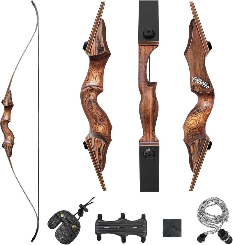 HANDBAIGE 60" Black Hunter Takedown Recurve Bow 20-60lbs Right Hand Archery Bows for Adults Traditional Wooden Hunting Bow for Outdoor Hunting Shooting - Image 1